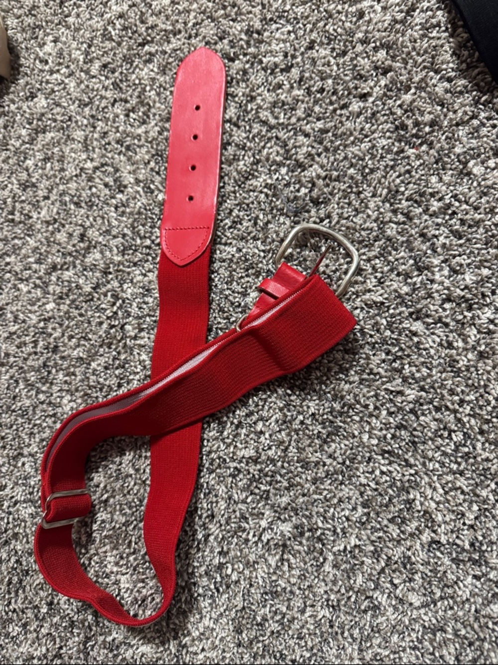 Red Elastic Belt with Silver Buckle